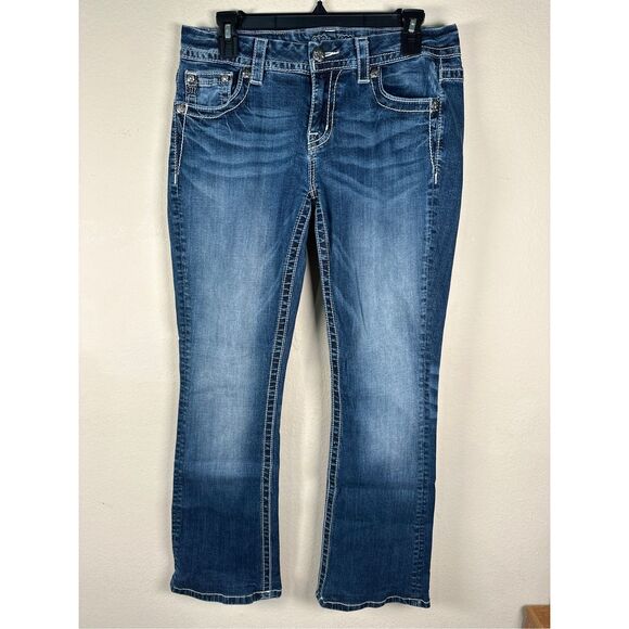Miss Me Mid Rise Easy Boot Jeans sz 28 Rhinestone Embellishment - Picture 1 of 9